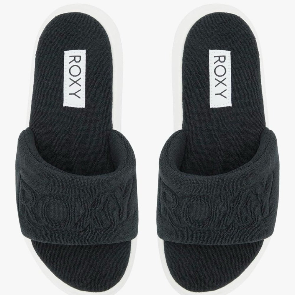 Roxy Gelato Platform Slides Black Terry Cloth Size 6 w/ Box